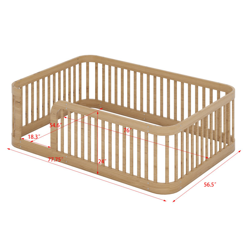 Structure de lit en bois avec clôture, Naturel