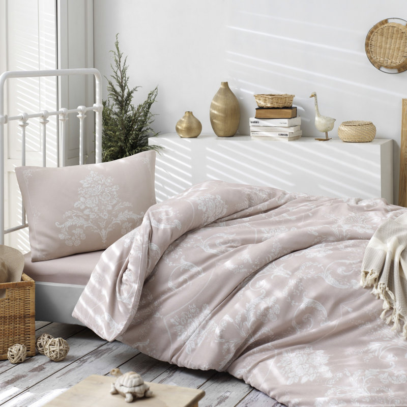 Ensemble de housse de couette simple Elegant, 63 x 87 (couette) et 63 x 94 (drap plat) | 65% coton, 35% polyester, 120 fils | Lavable à la machine, fermeture à boutons pour la couette, taie d'oreiller enveloppante, confortable et élégant pour toute chambre à coucher