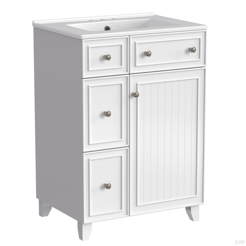 Armoire de meuble-lavabo 24 po avec lavabo en céramique, Blanc
