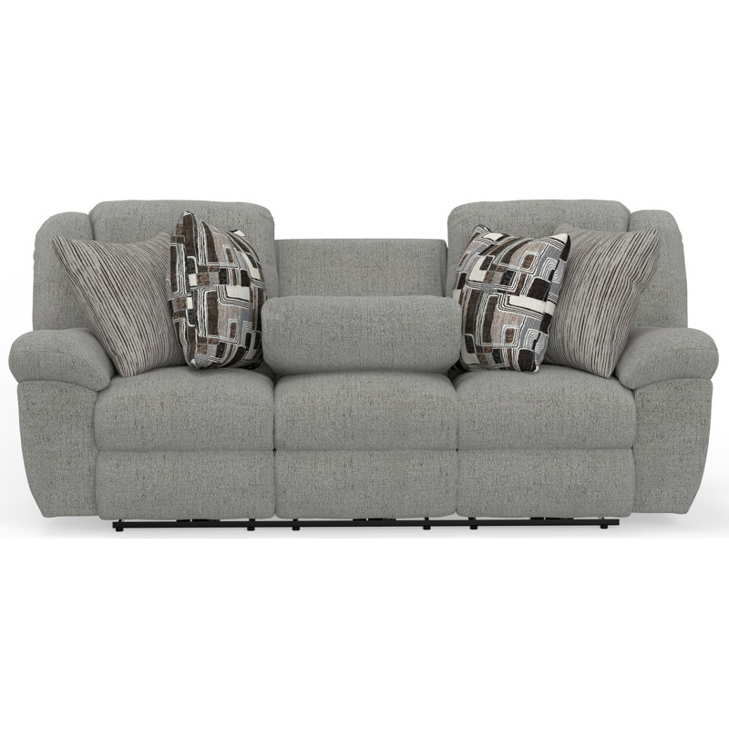 Trifecta Power Reclining Sofa with 3 Reclining Seats and Drop Down Table, Gray/Beige