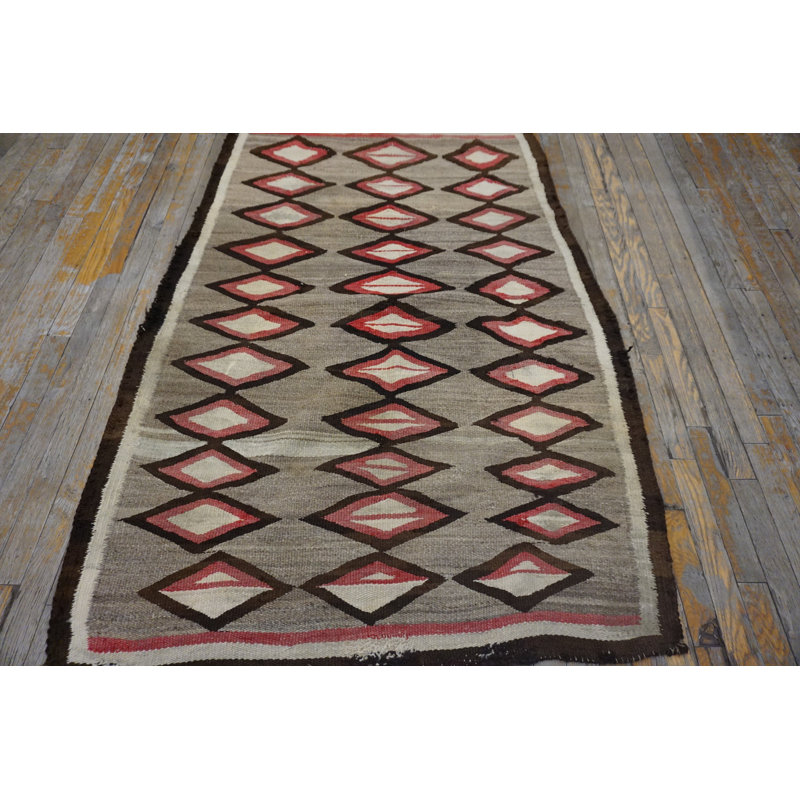 Antique Small Size Navajo Native American Gray Color Flat Weave Wool Rug