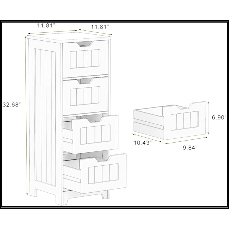 Armoire de rangement autoportante blanche à 4 tiroirs