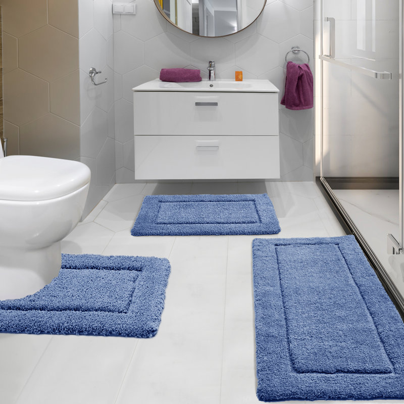 Super Soft Thick Plush Tufted Bathroom Rug, Blue, 17" W x 24" L