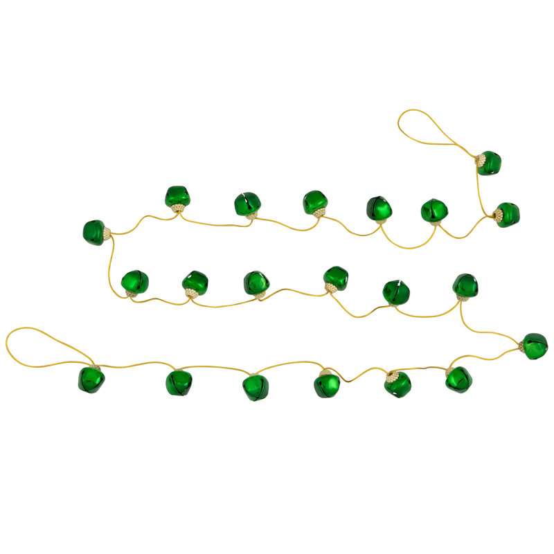 Shiny Metal Jingle Bells Christmas Garland - 7.5' - Green, Green