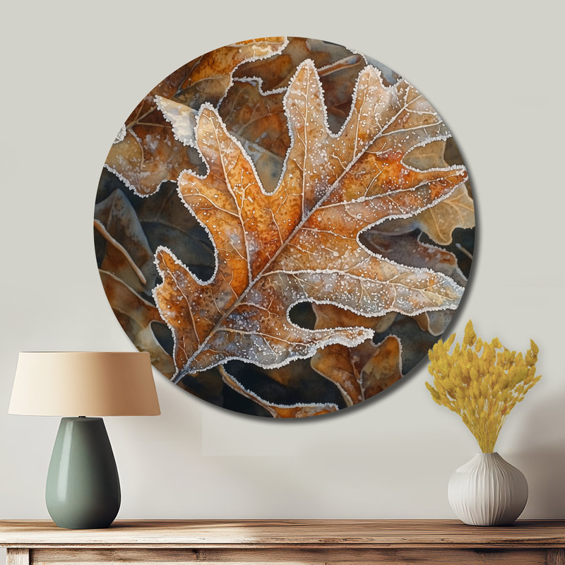 Frosty Oak Leaf II - feuilles rondes, décoration murale traditionnelle en métal brun, H 36 po x l 36 po