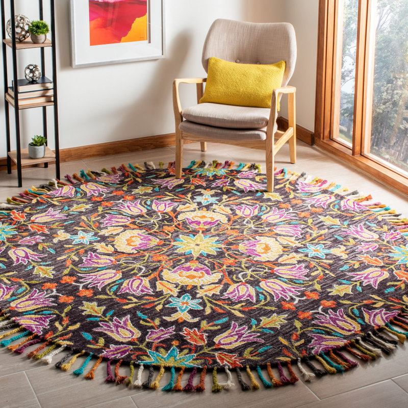 Tapis floral en laine touffeté à la main Vahakn, Rond 7 pi