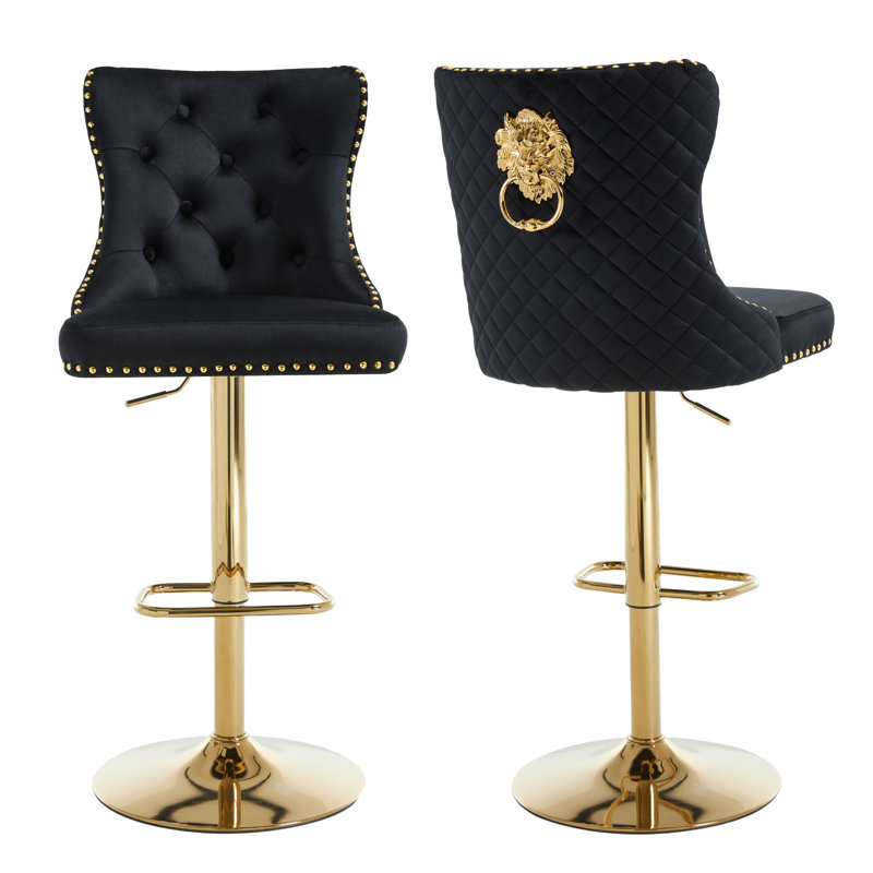 Tabouret de comptoir pivotant à hauteur réglable avec structure en métal, Doré, Noir