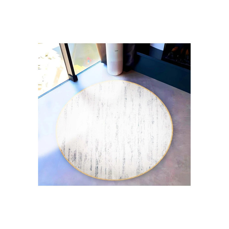 White Gray Woven Base Modern Decorative Carpet, Round 2'8"