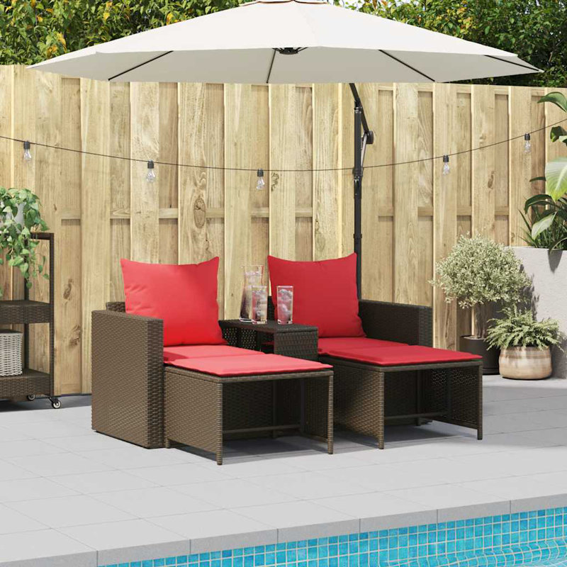 5 Piece Patio Sofa Set With Cushions Stackable Poly Rattan, Red/Brown