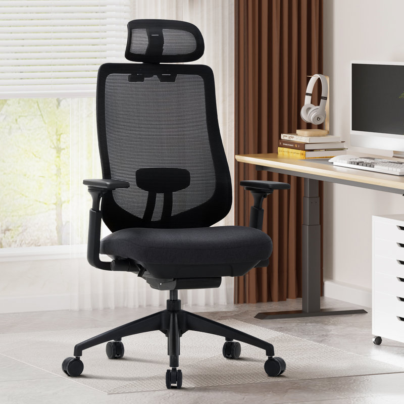 Ergonomic Office Chair with 4D Armrests & Headrest - High Back Mesh Task Chair with Lumbar Support - Adjustable for Home Office & Long Hours Use