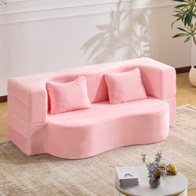 Canapé-lit pliant de 71 pouces, canapé-lit futon en chenille, canapé-lit convertible en mousse haute densité, canapé-lit pliant pour salon, chambre d'amis, chambre à coucher, rose