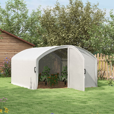 Brixon 4 x 3 x 2m Polytunnel Greenhouse Hinged Door PE Cover White