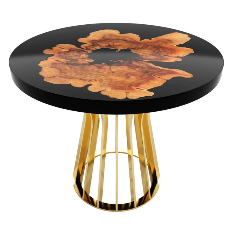Amiata Round Metal Base Dining Table, 83.9" W x 83.9" L, Brown/Black, Polished Brass