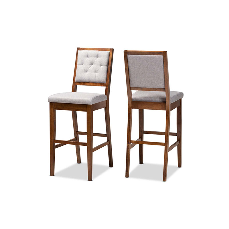 Dierick Upholstered Counter Stool with Solid Wood Frame, Gray / Brown Frame
