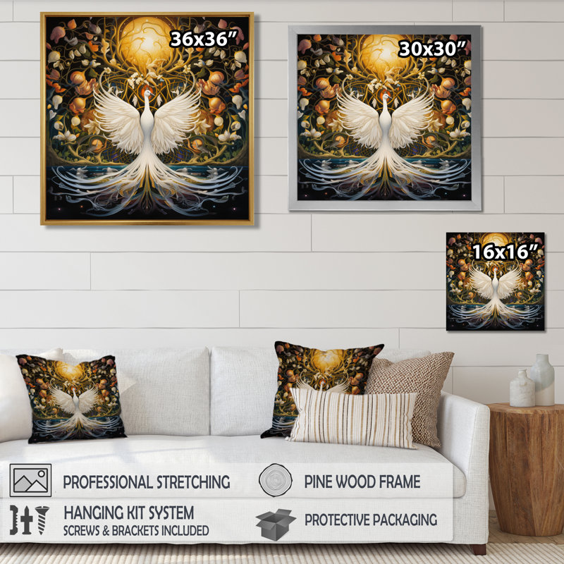 Art mural Scituate - cygnes, Toile avec cadre flottant brun, H 36 po x l 36 po x P 1,5 po