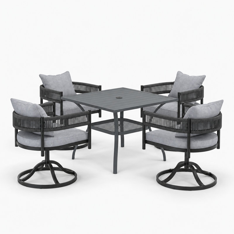 Ensemble de salle à manger de patio pour 4 personnes avec chaises pivotantes en osier, Grey