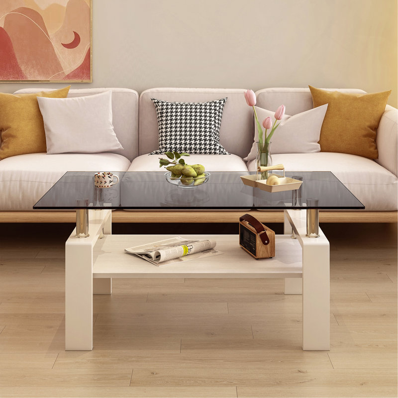 Table basse rectangulaire, Blanc, Gris