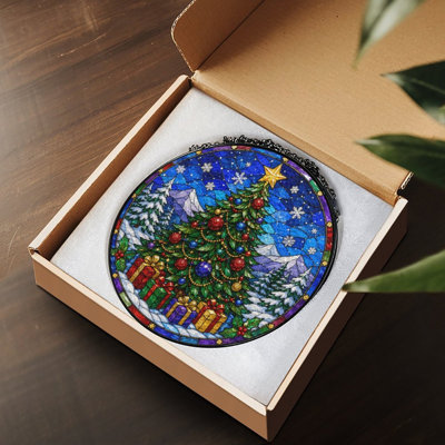 Attrape-soleil rond en vitrail (30 x 30 cm) avec chaîne en métal, idéal pour la décoration murale et extérieure. Une idée cadeau originale pour une pendaison de crémaillère ou la fête des mères. Convient autant à l'intérieur qu'à l'extérieur.