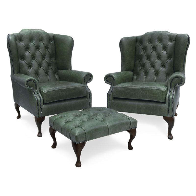 Tempe Upholstered Wingback Chair with Footstool, Green