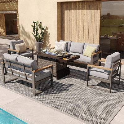 Ensemble de mobilier d'extérieur 5 pièces avec table de foyer et canapé pour 7 personnes