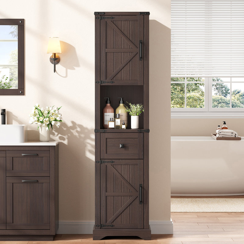 66" Tall Farmhouse Bathroom Storage Cabinet, Espresso