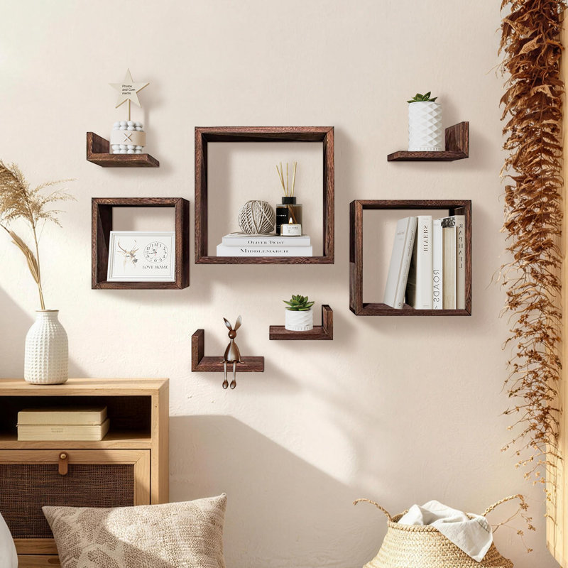 Tablettes murales flottantes en bois, Brun rustique