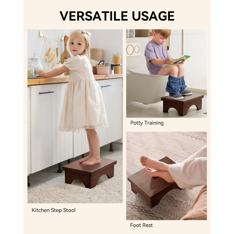  Dark Walnut Wooden Step Stool - Lightweight, Sturdy, Versatile For Home Use
