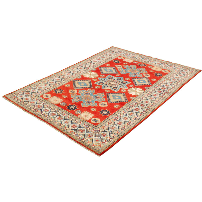 Tapis unique en laine noué à la main Gazni doré des années 2010 de 6 pi 5 po x 9 pi 8 po Qaiden