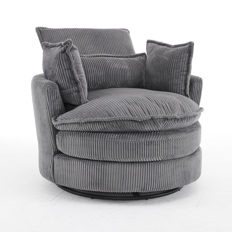 38.98''W Corduroy Double-Layer Seat Cushion Swivel Accent Sofa Chair, Gray Corduroy