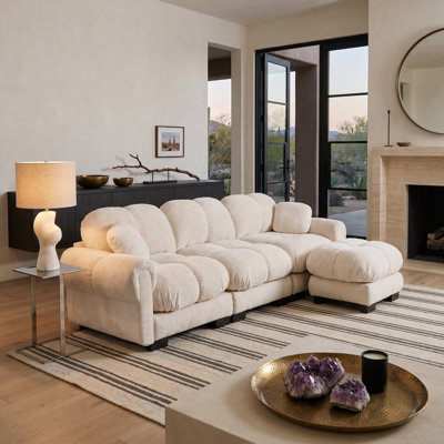 Canapé modulaire en L en chenille matelassé avec repose-pieds 104 po Fairmont