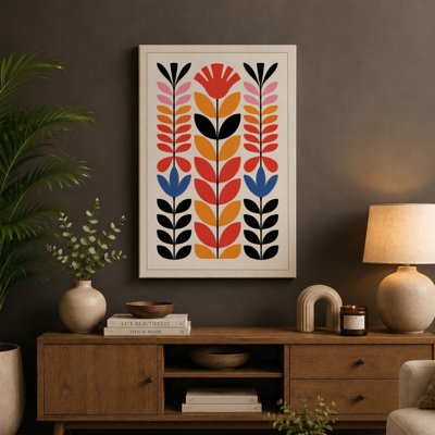 Symmetrical Petals Mid-Century - Wrapped Canvas