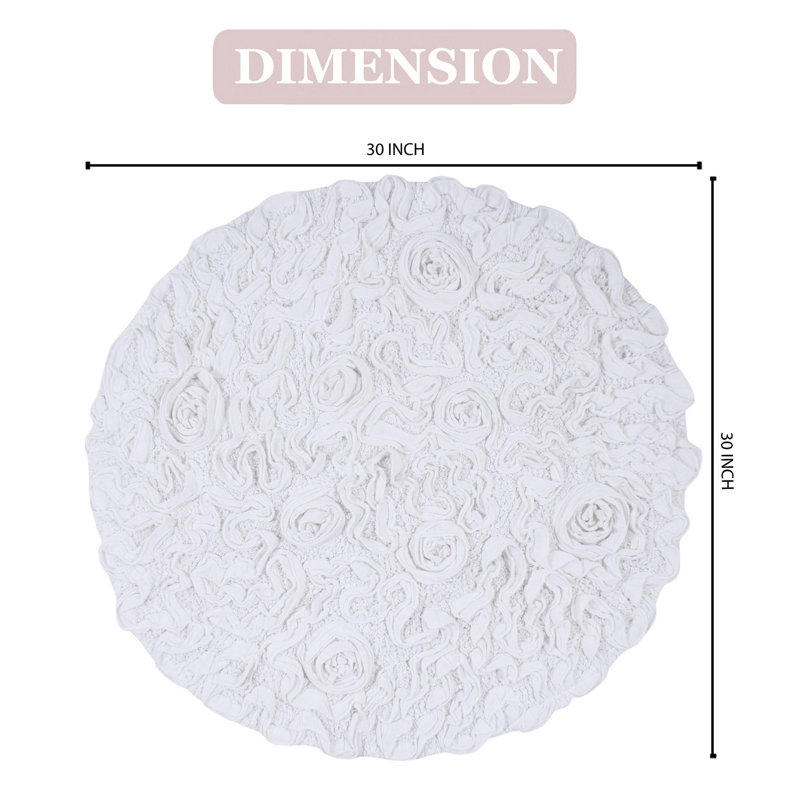 Taki Cotton Round Bath Rug, 30" Round, White