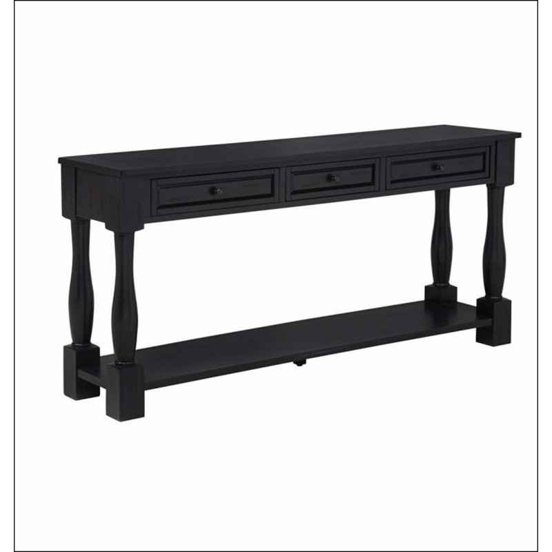 Console de 63 po de long avec tiroirs et tablette pour entrée, couloir, salon, table en bois d'acacia, finition espresso