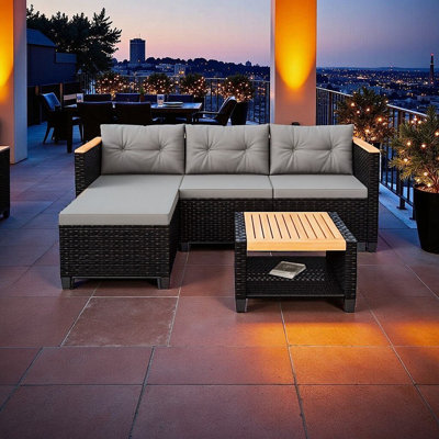 Space-Saving L-Shaped Outdoor Sectional Sofa Set with Plush Cushions & Hidden Storage Table - Smart Design, All-Weather Durability