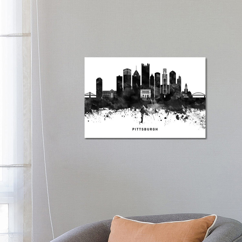 Pittsburgh Skyline Black & White 1 Piece Wrapped Canvas Wall Art, 45.72cm H x 66.04cm W x 1.91cm D