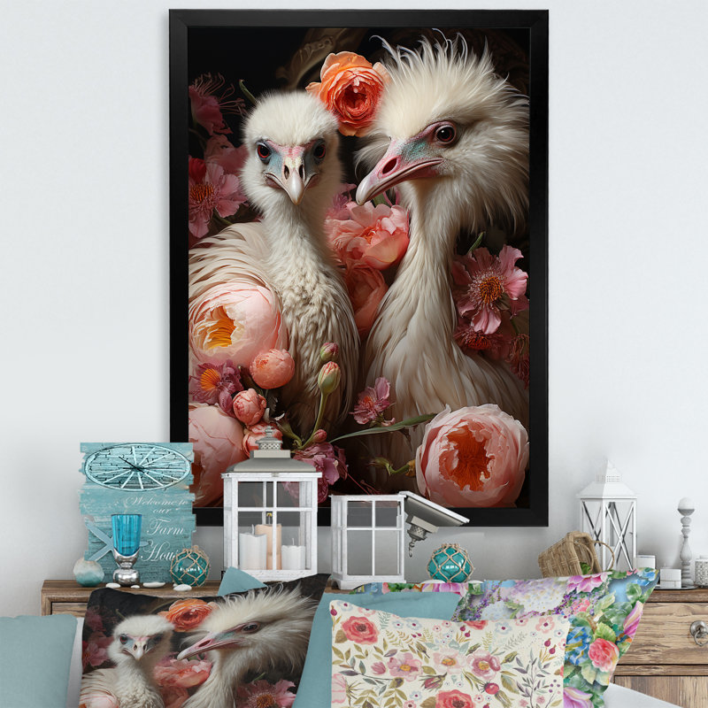 Autruches, rêverie délice II sur toile, White Picture Framed, 20" H x 12" W