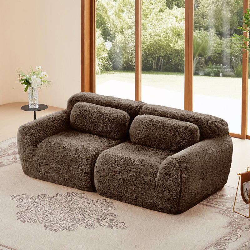 Canapé 2 places moelleux avec coussins décoratifs, H 28,7 po x l 80,3 po x P 40,9 po, 2, Chocolat