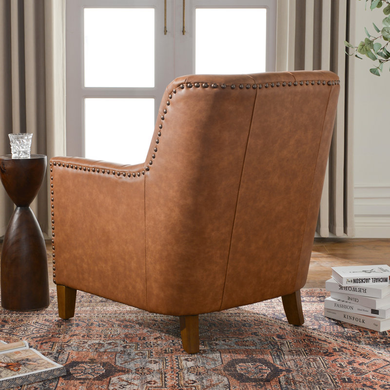 29.5'' W Top-Grain Genuine Leather Upholstered Armchair, Brown