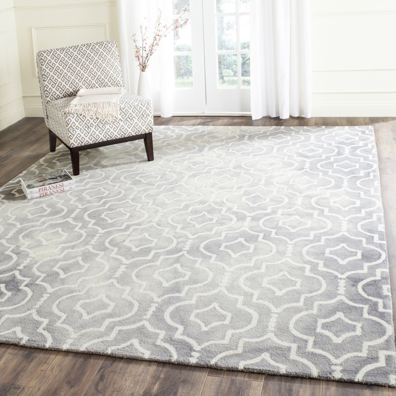 Tapis gris / ivoire en laine touffeté à la main à motif géométrique Berman, Rectangle 10 pi x 14 pi