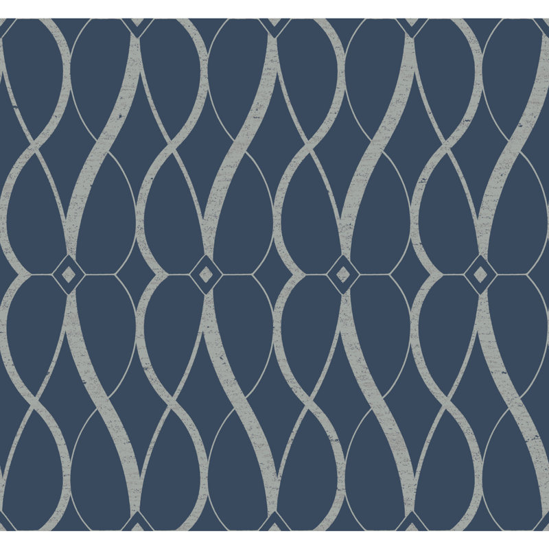 Graceful Geo Geometric Metallic Wallpaper Roll, Navy/Silver