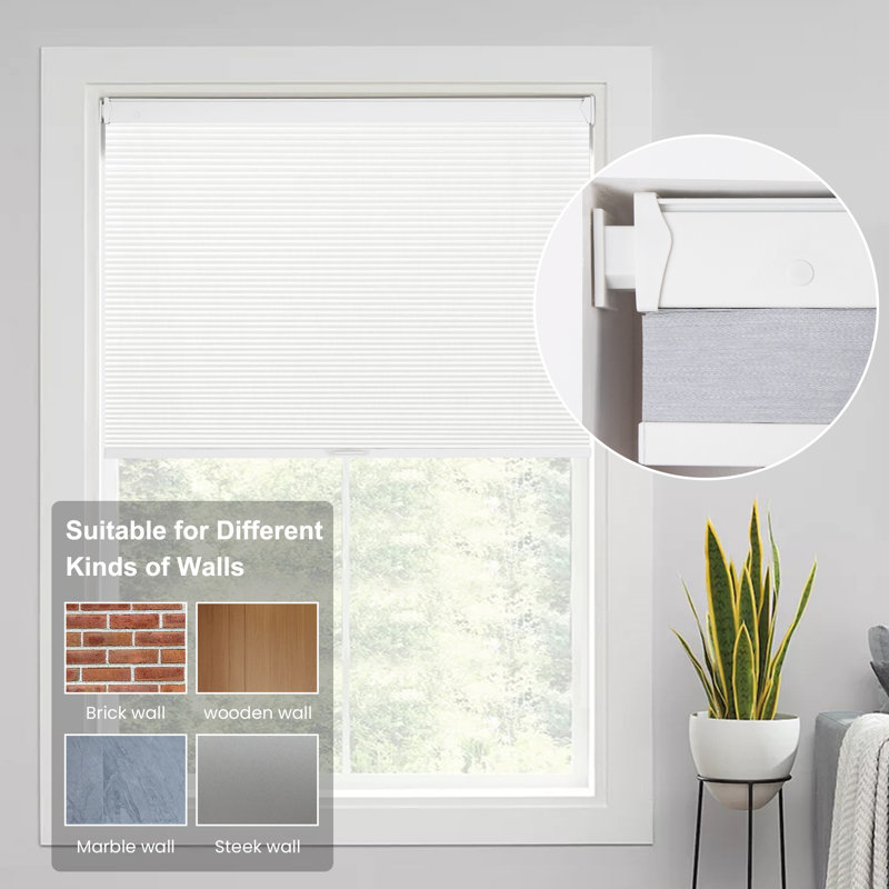  Rideaux occultant sans outil, sans perçage et sans outils, stores alvéolaires blancs pour la fenêtre, stores cellulaires isolants à réduction de bruit à installation facile sans vis pour la maison