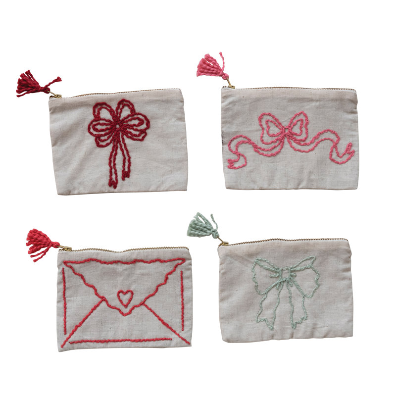 Pochette en coton et lin avec fermeture éclair et lettre brodée