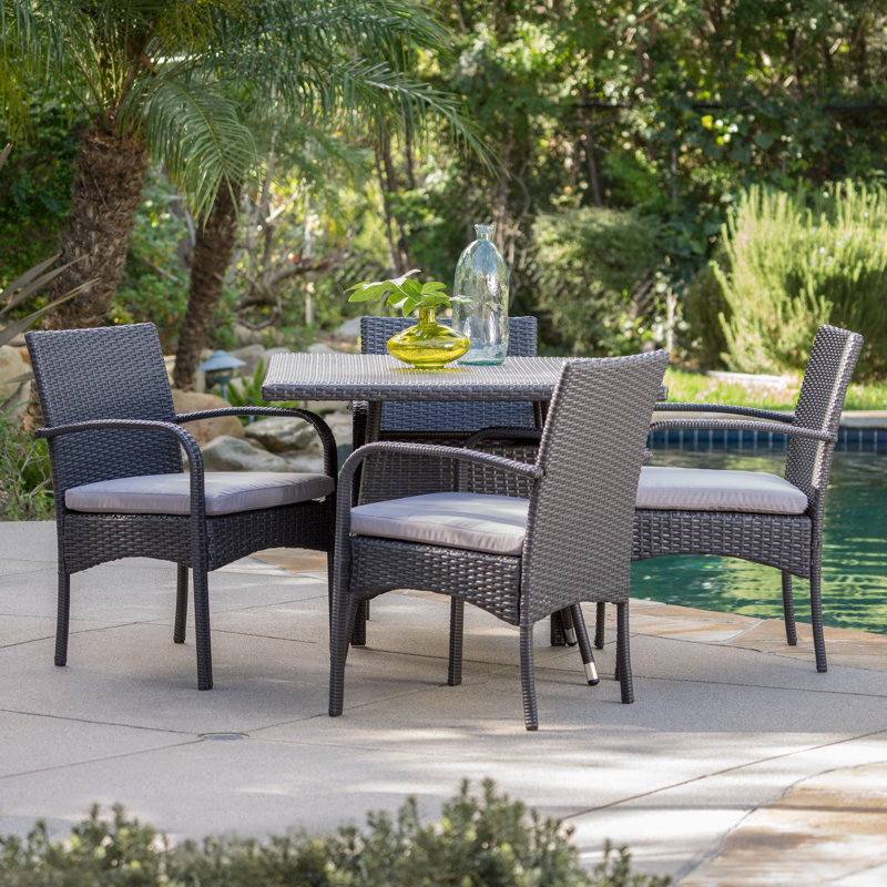 Mathiatis 4 - Person Wicker Patio Dining Set with Square Table, Gray