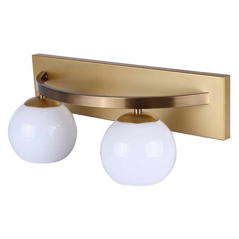 Honorina 6.5 In. 2 Light Gold Vanity With Opal Glass Shade