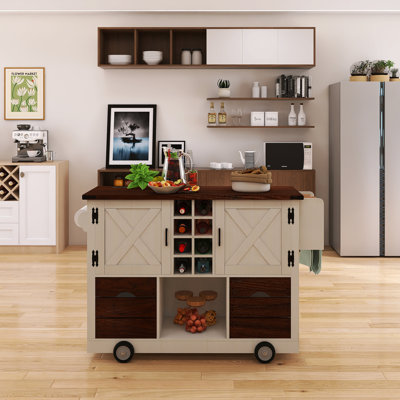 54.00" Kitchen Island With Drop Leaf, Power Outlet and 2 Drawers