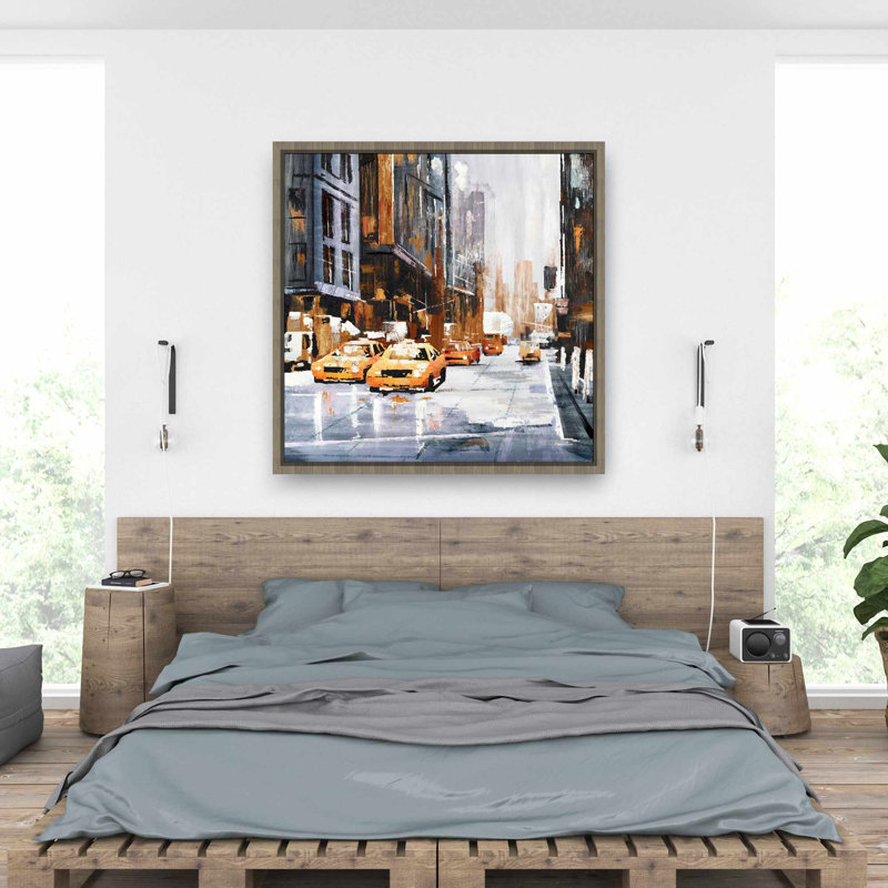Art sur toile, "Big City Street with Yellow" - bâtiment gris