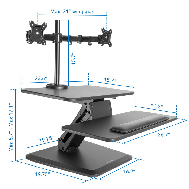 ErgoFlex 29" Compact Height Adjustable Dual Monitor Standing Desk Converter