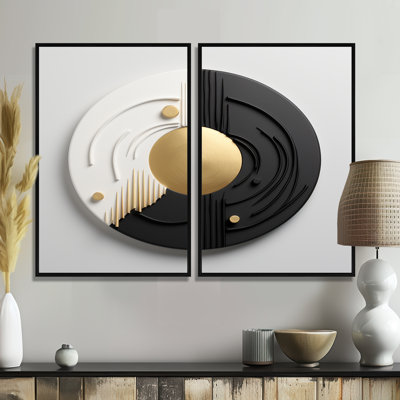 Or blanc, cercle noir abstrait, art mural moderne rouge