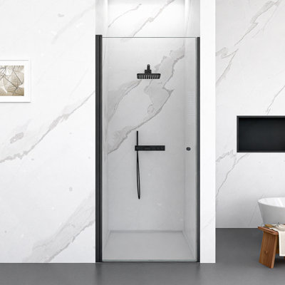 Porte de douche circulaire sans cadre de 32 po x 72 po H noir mat avec verre trempé de 0,5 po d'épaisseur (6 mm)