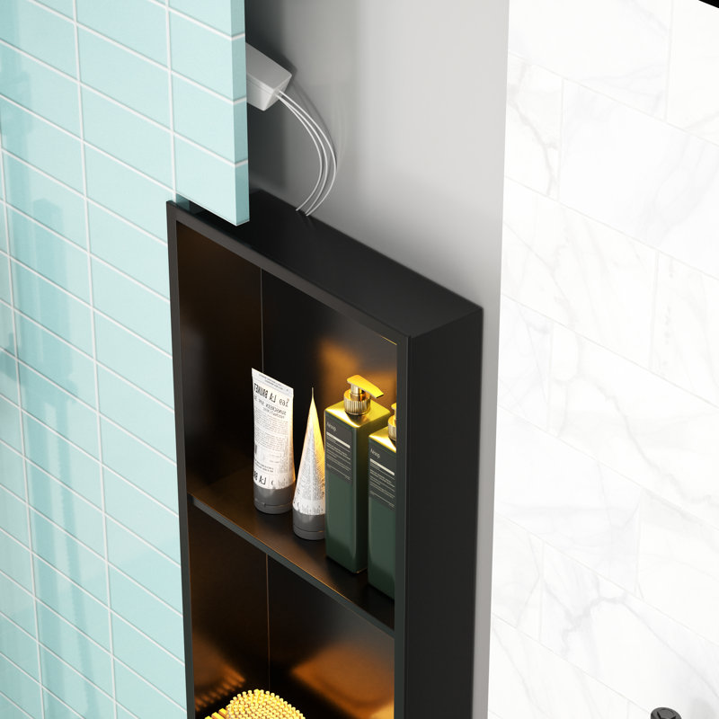LED Shower Niche 12"W x 36"H - No Tile Needed 304 Stainless Steel Waterproof Bathroom Shelf with Lighting, Vertical or Horizontal Install